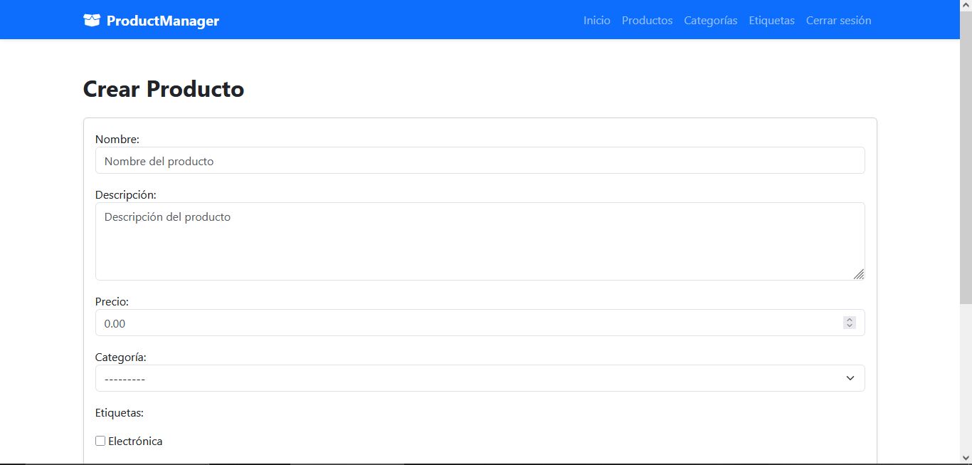 Vista de crear producto